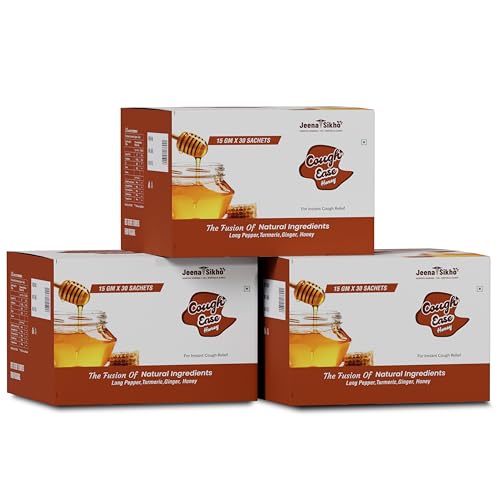 Image of Jeena Sikho Cough Ease Honey | Natural Herbal | Long Pepper, Turmeric, Ginger, Honey | For Instant Cough Relief | 30 sachets (15g each), Pack of 3