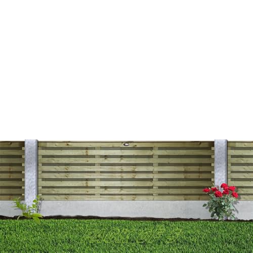 Roma Double Pack of 5 6x2ft (W: 6ft x H: 2ft) Modern Thick Horizontal Double Slatted Treated 2-Sided Fence Panel Full Privacy Venetian Style Garden Dividing Wall Width 1828mm x Height: 616mm