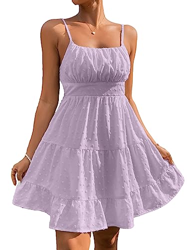 Image of Floerns Women's Swiss Dots Sleeveless Ruched Bust Ruffle Hem Cami Short Dress