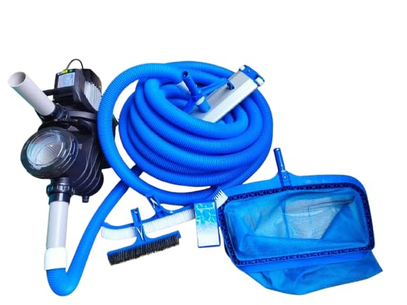 Swimming Pool Vacuum Cleaning Set | 0.50HP Pump with Prefilter, 10m Hose, 18" Vacuum Head, 16 ft Telescopic Pole, 18" Curved Brush, Leaf Net, 10" Algae Brush & pH Test Kit-image-16