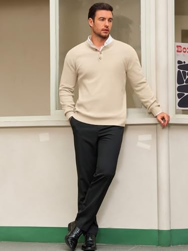 Runcati Mens Henley Knit Sweater Long Sleeve Quarter Button Pullover Sweaters Casual Fall Tops 5