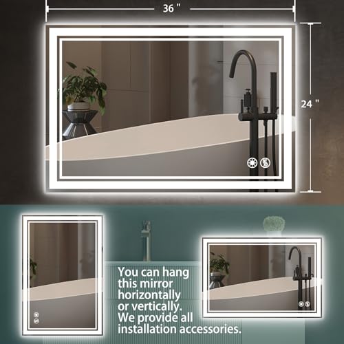COLMERD 24 x 36'' LED Mirror for Bathroom, 3 Colors Dimmable, Anti-Fog by COLMERD - Used condition - Image 8