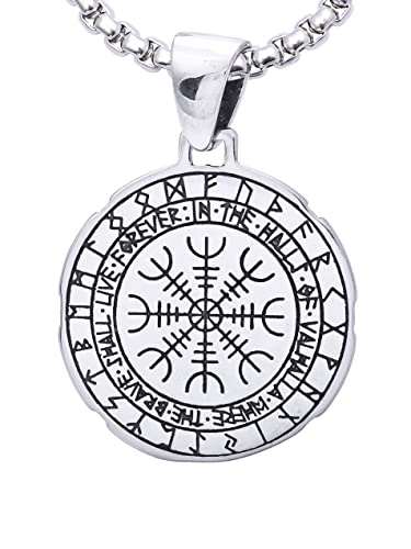 HAQUIL Viking Helm of Awe Necklace - Stainless Steel, Aegishjalmr Medallion Pendant - Box Chain3