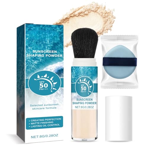 Mineral Powder Sunscreen with Brush,SPF 50 Face Sunscreen for Scalp & Hair Portable Translucent,UVA plus UVB Protection Natural Setting Powder,Lasting Lightweight Breathable Oil Control Natural Matte