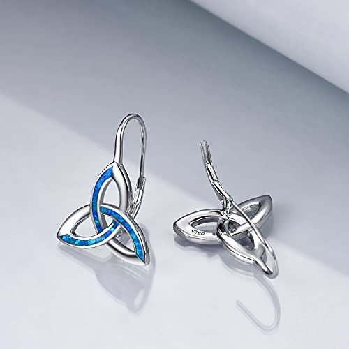Irish Celtic Jewelry Earrings Gifts For Women Sterling Silver Blue Opal Irish Celtics Knot Dangle Earrings Triangle Drop Earrings Jewelry Christmas Gifts For Women Teen Girls #TOP3