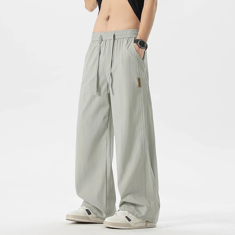 Summer Thin Wide Pants Men's Ice Silk Casual Pants Stretch Loose Straight Trousers Jogging Sweatpants4