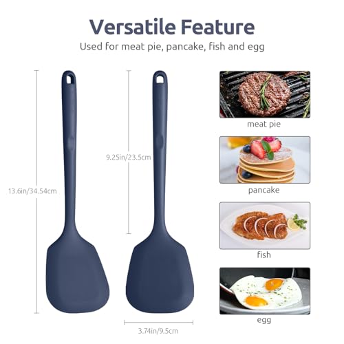 Image of 600℉ Heat Resistant Silicone Turner: U-Taste 13.6in Solid Kitchen Spatula Flipper, BPA Free Flexible & Thin Seamless Cooking Utensil for Flipping Egg, Pancake in Nonstick Cookware(Midnight Blue)