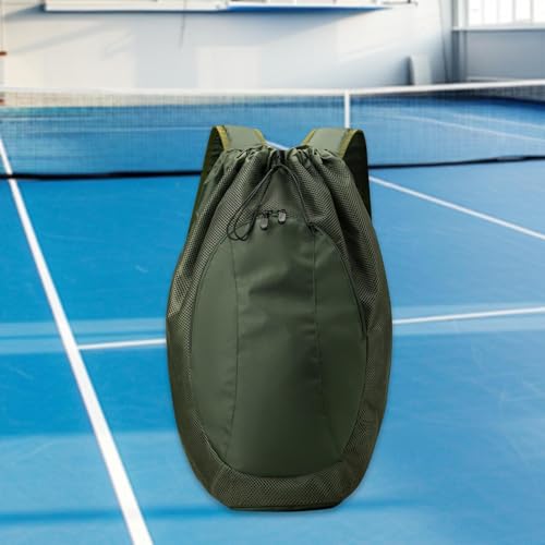 Drawstring Backpack with Mesh Compartment Nylon Sports Gym Bag Badminton Racket Bags for Dance Travel Swimming Women Men, Green3