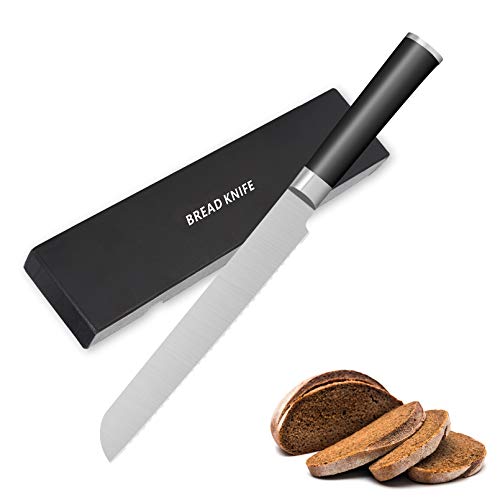 Besnovo Bread Knife, 8-Inch Serrated Bread Knife with D Shade Handle, Black