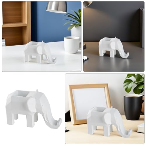 Pot à crayons éléphant en résine sculptée au style géométrique chic - 4