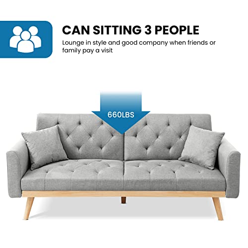 Awqm Convertible Sofa Bed, Fabric Linen Folding Futon Sofa Bed,Upholstered Loveseat Futon Couch Bed,Adjustable Couch Sleeper W/Wood Legs,Pull Out Couch For Small Space, Living Room,Office,Light Grey #TOP6