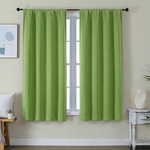 Image of Simplebrand Ava Lime Blackout Curtains for Bedroom 63 Inch Length 2 Panels Set, Privacy Thermal Insulated Rod Pocket Door Window Curtains for Patio French Door Front Door, W40 x L63 Inch