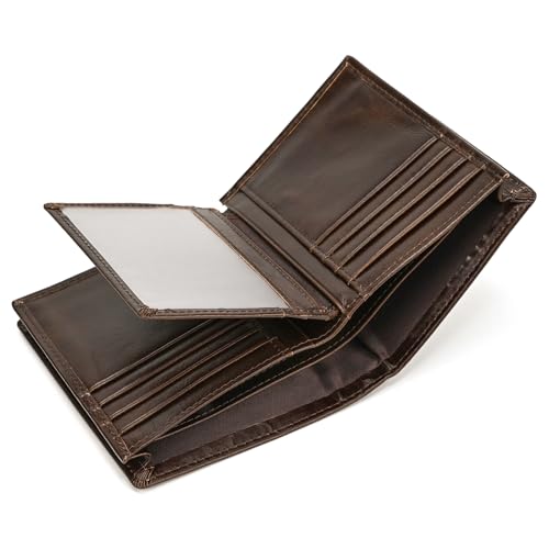 Men's Leather Wallet Slim Minimalist Engraved Money Clip Card Case with ID Window3