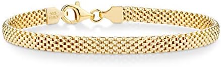 Miabella 18K Gold Over Sterling Silver Italian 5mm Mesh Link Chain Bracelet for Women, 925 Made in Italy (Length 7 Inches (Small))