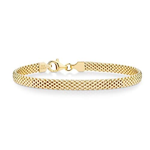 Miabella 18K Gold Over Sterling Silver Italian 5mm Mesh Link Chain Bracelet for Women, 925 Made in Italy