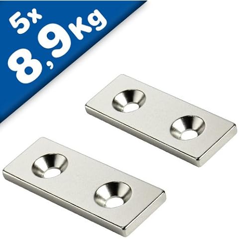 Block Magnet Neodymium N35 Countersunk 5 Pieces Cover