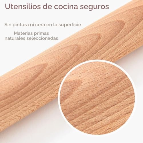 Miniatura 4 de 5 Rodillos De Madera De Haya, Para Pizza, Pasta, Pan Marrón