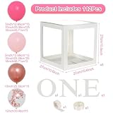 Dekoracje na 1. urodziny dla dziewczynek - 3 szt. pudełka na jeden balon i 104 szt. zestaw różowych balonów, balon dziecięcy różowy, balon gorący różowy, balony na 1. urodziny, pudełka na 1. urodziny