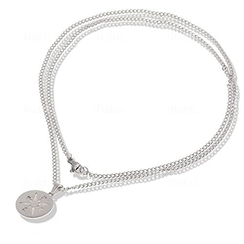 Made By Nami Necklace For Men With Or Without Various Pendants - Mens High-Quality Stainless Steel Necklace Chain 23" - Gold Silver Gun-Metal Black - Handmade Surfer Jewelry (Silver Compass) #TOP6