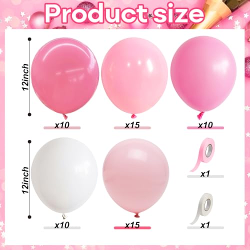 Image of Pink and White Balloons, Pack of 60PCS Dusty Light Pastel Pink White Bow Balloon, Baby Pink Latex Balloon for Girls Women Kitty Birthday Wedding Bridal Baby Shower Cat Theme Party Decorations Supplies