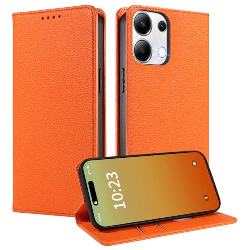 MOJIA Case for Xiaomi Redmi Note 13 4G, Premium PU Leather Wallet Flip Phone Cover, Card Holder, Orange