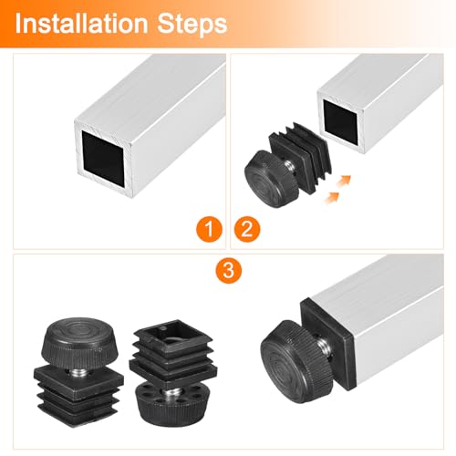 Image of uxcell 8Pcs Inserts for Square Tubes with Leveling Feet, for 0.98 inchx0.98 inch OD Square Tube, Adjustable 10-14mm M8-1.25mm Thread Black Plastic Furniture Chair Blanking End Caps Insert