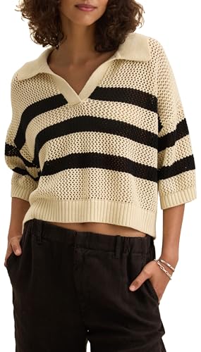 Velvet by Graham & Spencer Women's York Cotton Cashmere Mesh Polo Sweater