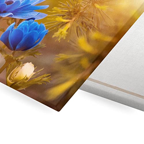 Toile imprimée fleurs bleues cadre déco nature champêtre format 45x30 cm