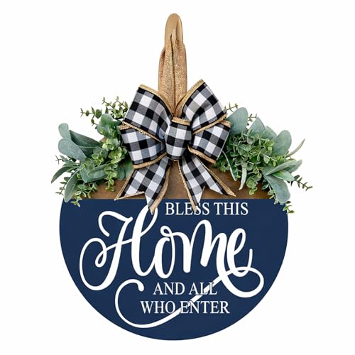 Bless This Home Welcome Sign for Front Door, Rustic Wood Wall Decor Porch Wreaths Hanging Door Decorations for Home Outdoor for Spring Summer Fall All Seasons Holiday