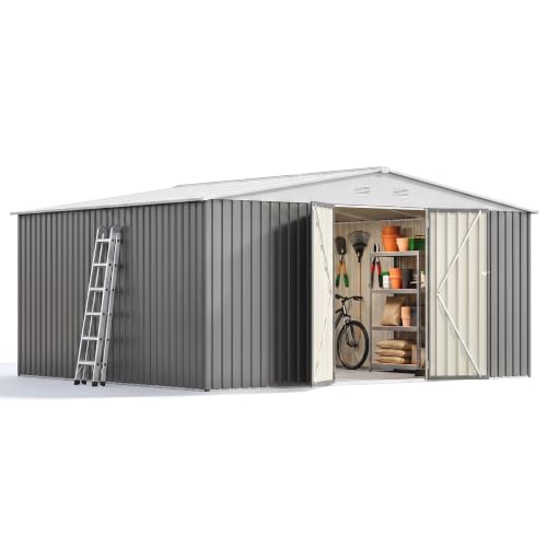 Image of Patiowell 14x12 FT Outdoor Storage Shed, Large Metal Sheds, Gray