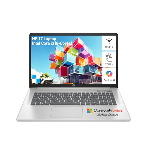 HP 2025 17 Inch Touchscreen Laptop Computer, 17.3 HD+ Touch Screen Notebook PC, Intel Core i3 (8-Cores), 16GB RAM 512GB SSD+128GB UFS, Windows 11 Pro Lifetime Office, Number Pad, USB-C