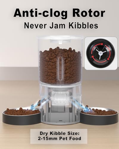 Automatic Cat Feeder 2 Cats, 4.2L Dry Food Auto Dispenser with Double Bowls,Dual Power Supply,Programmable Portion Control,10s Voice Recorder(Black,Stainless Steel Bowls) (Transparent+Black) - Image 6