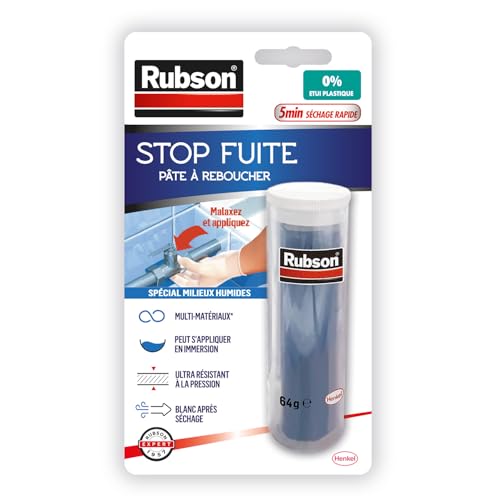 Rubson | Pâte à Reboucher Stop Fuite (bâton de 64 g) – Pâte époxy bi-composante pour réparer, colmater & reboucher tous matériaux – Auto-durcissante et...