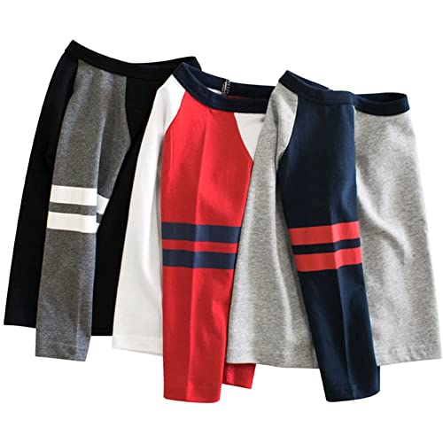 Julerwoo Toddler Boys Cotton Dinosaur T Shirt 3 Pack Long Sleeve Shirts Top for 2-8 Years