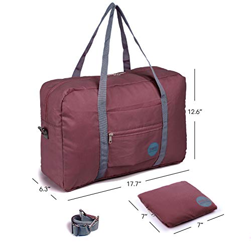 Wandf Foldable Travel Duffel Bag Luggage Sports Gym Water Resistant Nylon (A-Wine Red)