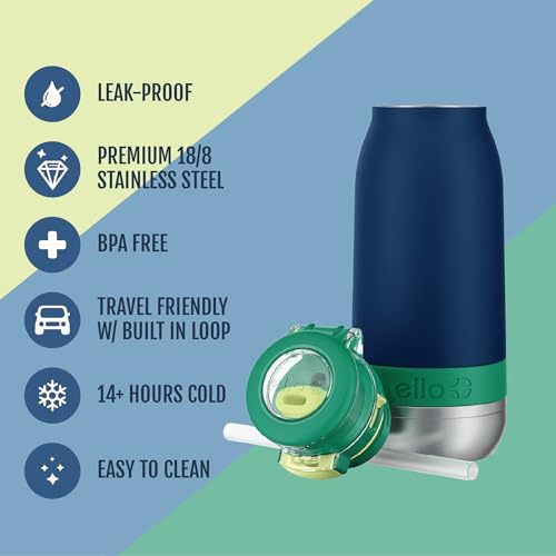 Image of Ello Emma 14oz Insulated Stainless Kids Water Bottle with Straw, Tidal Wave