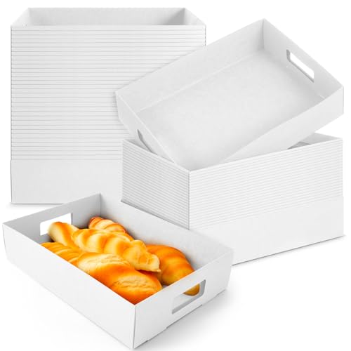 Image of LemonRoad 50 Pack Cardboard Disposable Food Trays, White, 13 inch X 9 inch X 3 inch