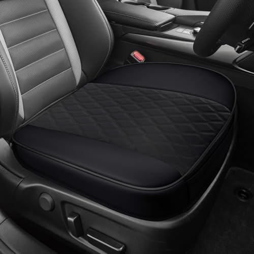 Surosha Leather Front Car Seat Cover, Anti-Slip Car Seat Bottom Covers, Full Wrapped Bottom Seat Protectors with Storage Pocket, Universal Comfortable Seat Cushion Fit Vehicles SUVs Trucks (Black)