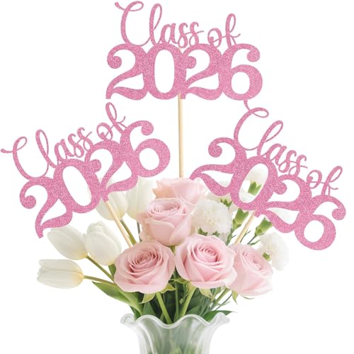 Image of Graduation Decorations 2026, 20Pcs Pink Graduation Centerpieces for Tables Decorations, Pink Class of 2026 Grad Party Supplies