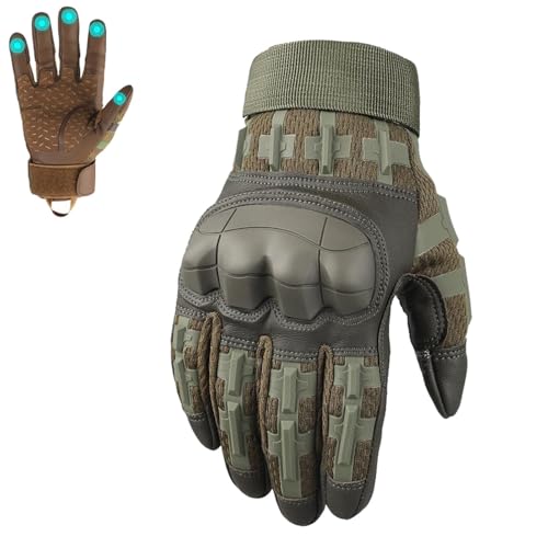 Rubber Guard Tactical Gloves,High Sensitivity Touch Screen PU Leather Outdoor Mountaineering Training Gloves,Outdoor Sports Gloves,Hunting Cycling Sports Gloves for Men (Green,S)