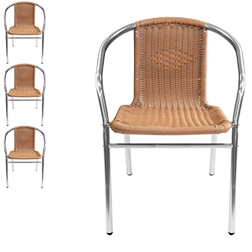 Wohaga® 4X Alu Bistrostuhl Polyrattan - Bespannung Schwarz/Natur...