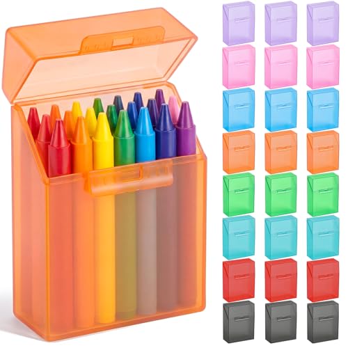 Image of Clabby 24 Pcs Clear Plastic Crayon Boxes Hold 24 Count, Colorful