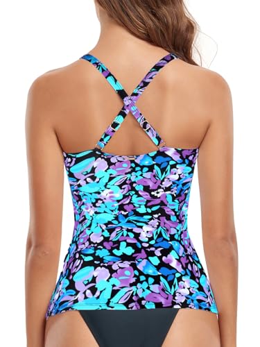 Image of RELELCIGA Women's Tankini Top V Neck Ruched Tummy Control Bathing Suit Top