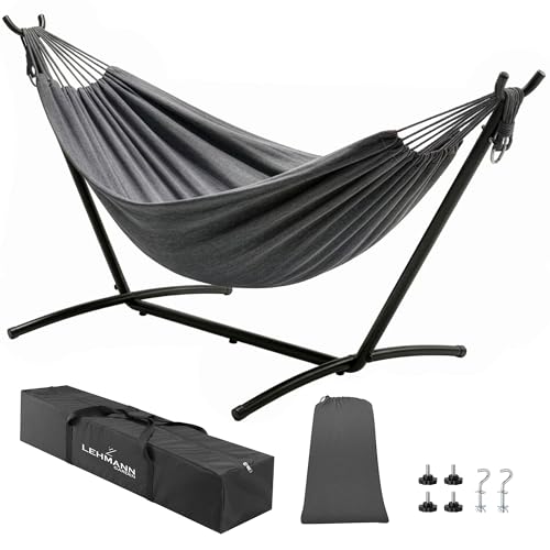 LEHMANN Hamac avec Support en Acier, Capacité de Charge 200 kg, pour 2 Personnes 6 Hauteurs Réglables, Pliable et Transportable avec Sac de Transport, idéal pour...