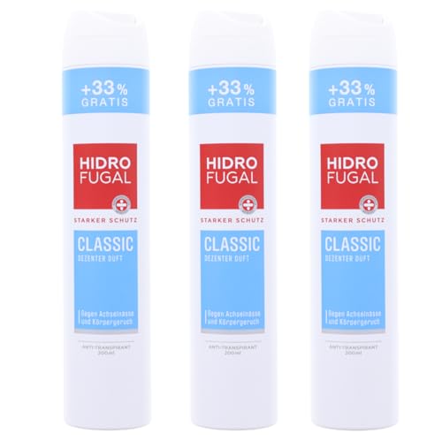 3 x Hidrofugal Anti-Transpirant Classic Spray je 200ml Starker Schutz Deospray
