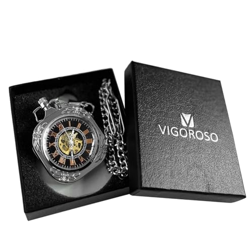 Reloj de bolsillo clásico steampunk mecánico de cuerda manual plata antiguo con cadena 5