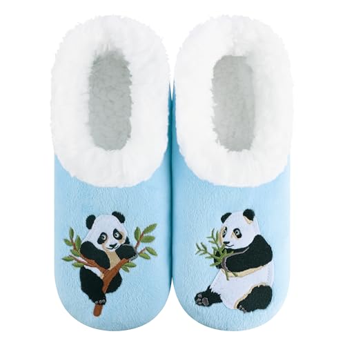 Snoozies Animal Slipper Socks for Women Funny Animal and Fuzzy Slippers Soft Non-Slip with Sherpa Lining Cute Slippers|Lt Blue Large