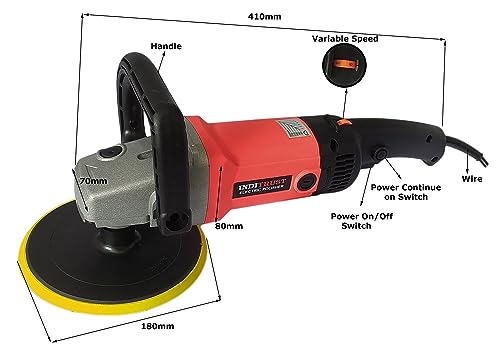 Image of Inditrust 1500W 6 months warranty 7 Inch Electric Car Polisher Machine 6 SPEED with Backup Pad Wool pad and Buffing Pad Double Insulated With Speed Adjustment 100% Copper Winding (RED PRO)