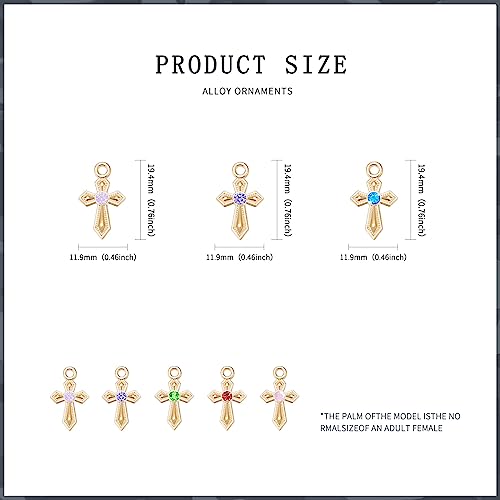 Image of 100Pcs 10Colors Rhinestone Tiny Cross Charms Alloy Crystal Mini Crucifix Pendant Beads for Catholic Jewelry Making Necklace Bracelet Earring Keychain DIY Gift Idea Handmade