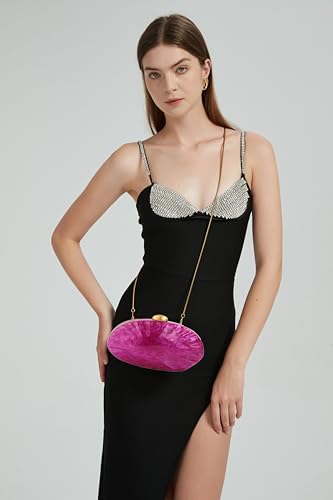 Image of RomanticDesign Women Shell Shape Acrylic Clutch Shiny Marble Purse Wedding Prom Party Evening Handbag